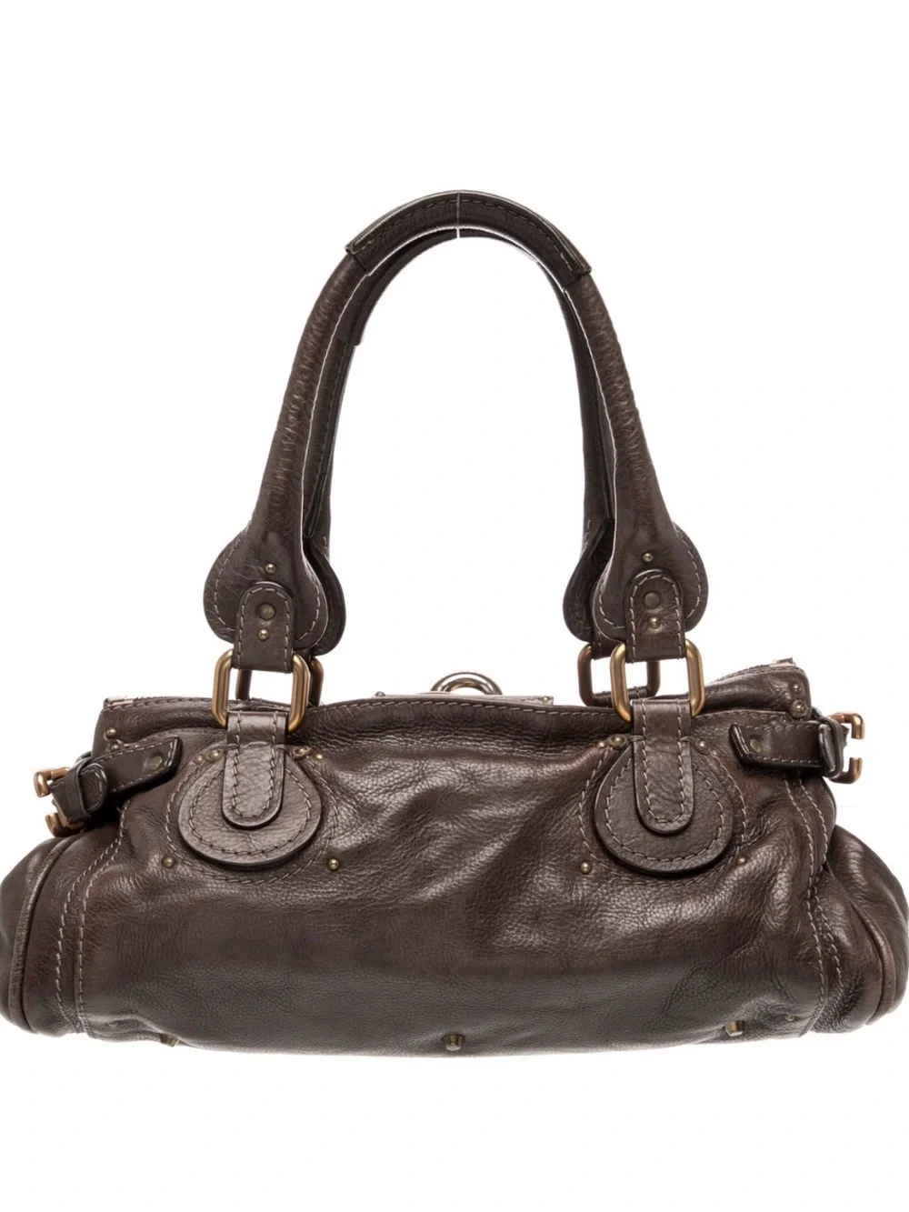 Auth Chloe Paddington Bag Dark Brown Leather Y2K vintage Satchel Pad Lock + Key